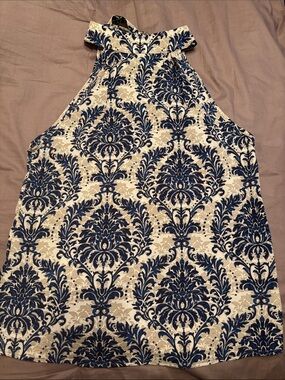 Navy and Cream Halter Neck Printed Tank